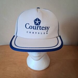 Vintage 1990s AJM Courtesy Chrysler White Trucker Hat Snapback Cap